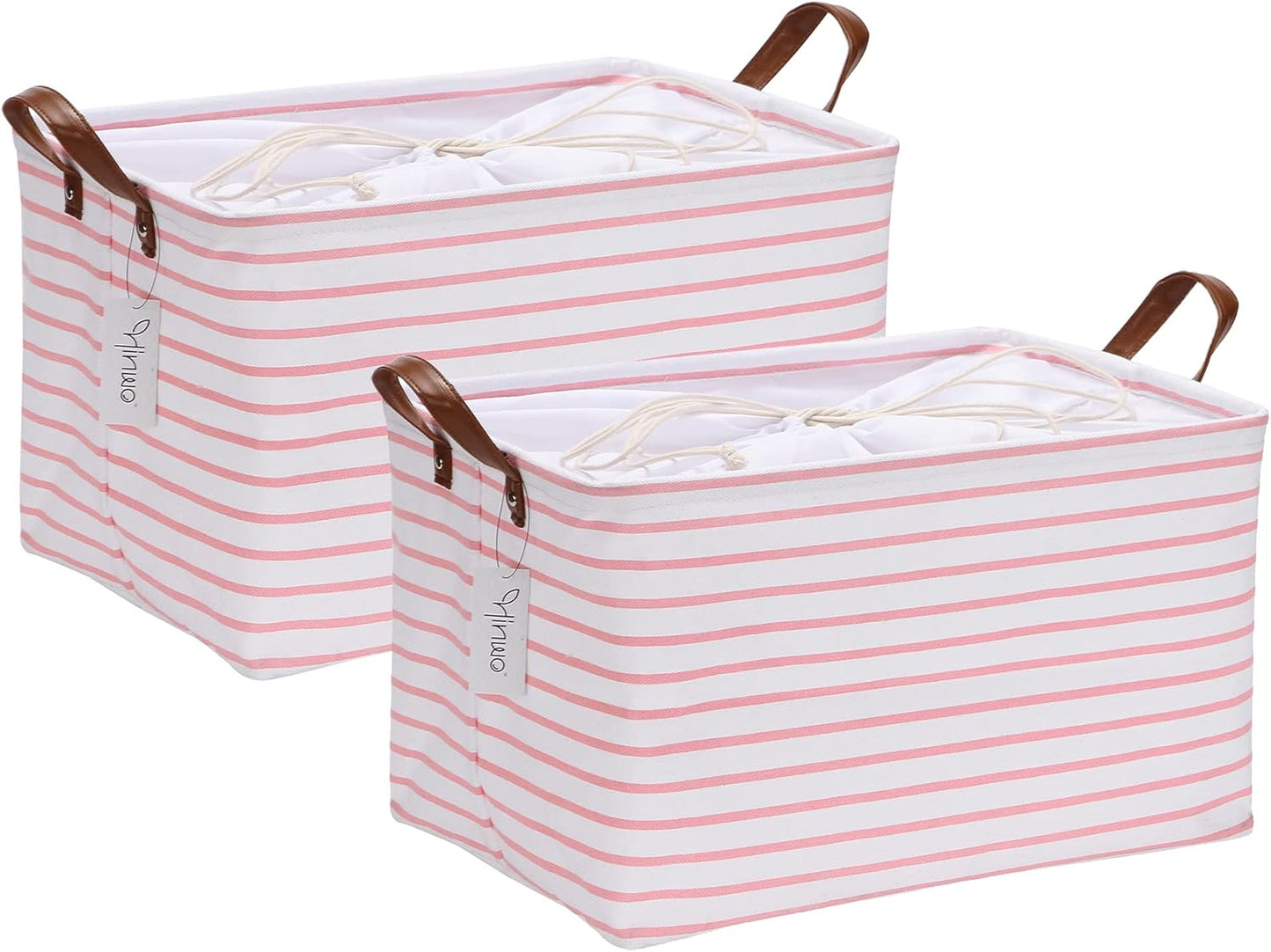Hinwo 6-Pack Small Canvas Fabric Storage Baskets Set with Handles, Open Storage Bins, Cube Storage Organizer, Shelf Organizer Bins for Closet, 7.9L, 12 x 8 x 5 Inches, Grey Stripe