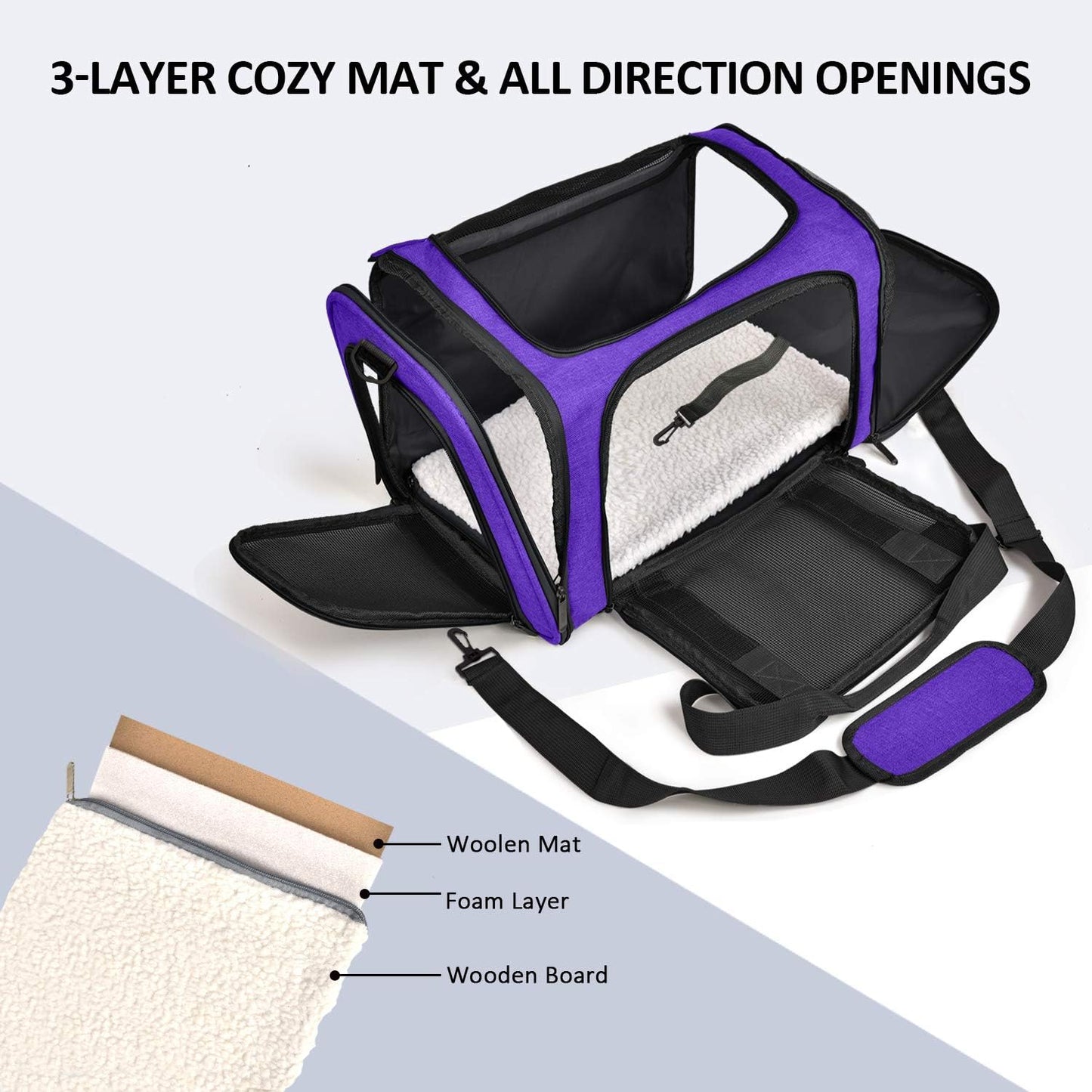 Henkelion Cat Carriers Dog Carrier Pet Carrier for Small Medium Cats Dogs Puppies up to 15 Lbs, Airline Approved Small Dog Carrier Soft Sided, Collapsible Waterproof Travel Puppy Carrier - Purple