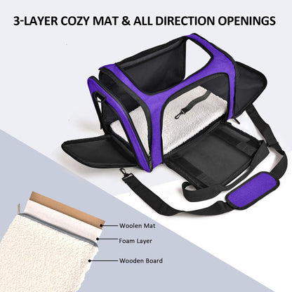Henkelion Cat Carriers Dog Carrier Pet Carrier for Small Medium Cats Dogs Puppies up to 15 Lbs, Airline Approved Small Dog Carrier Soft Sided, Collapsible Waterproof Travel Puppy Carrier - Purple