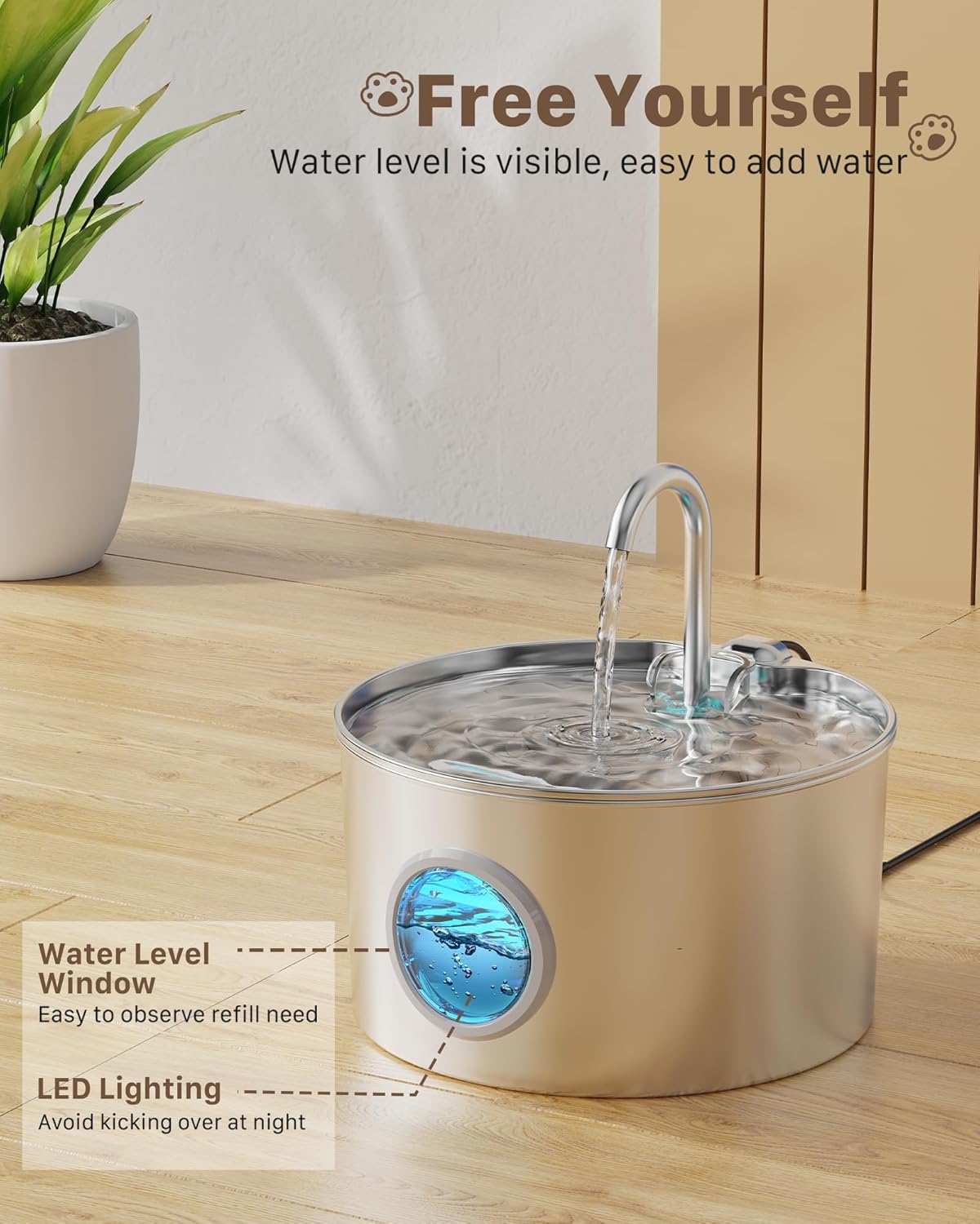 Cat Water Fountain Stainless Steel: Cat Fountain - 2.2L/74oz Water Fountain Indoor Cat - Pet Water Fountain - Quiet Automatic Cat Water Dispenser - Dog Drinking Fountain - GIOTOHUN