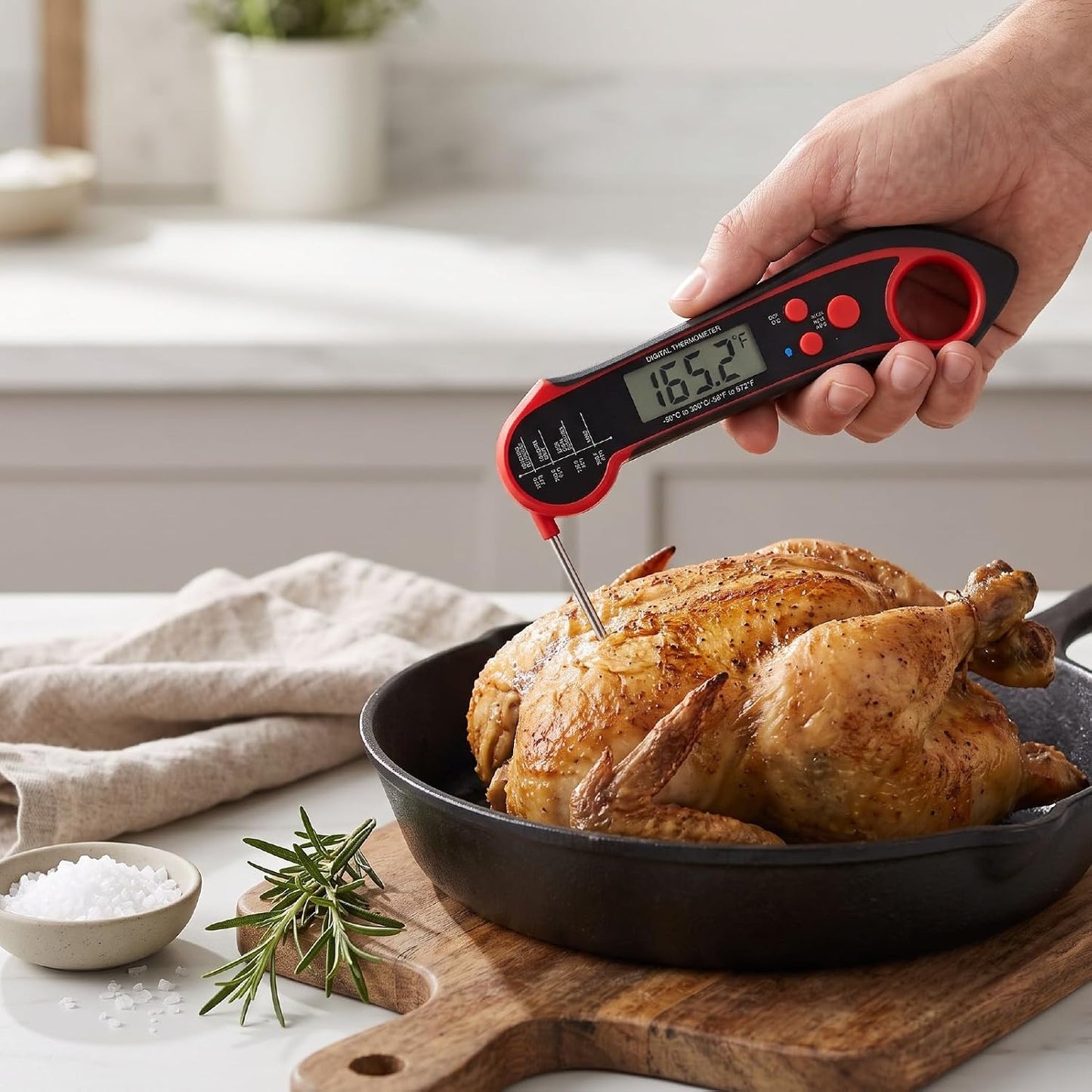 RIZGHWOY Meat Thermometer, Waterproof, Foldable, 500C Heat Tolerant | Magnetic Mount, Waterproof Design, Foldable Probe, Read, 572F Range, For Home Grillers & Bakers