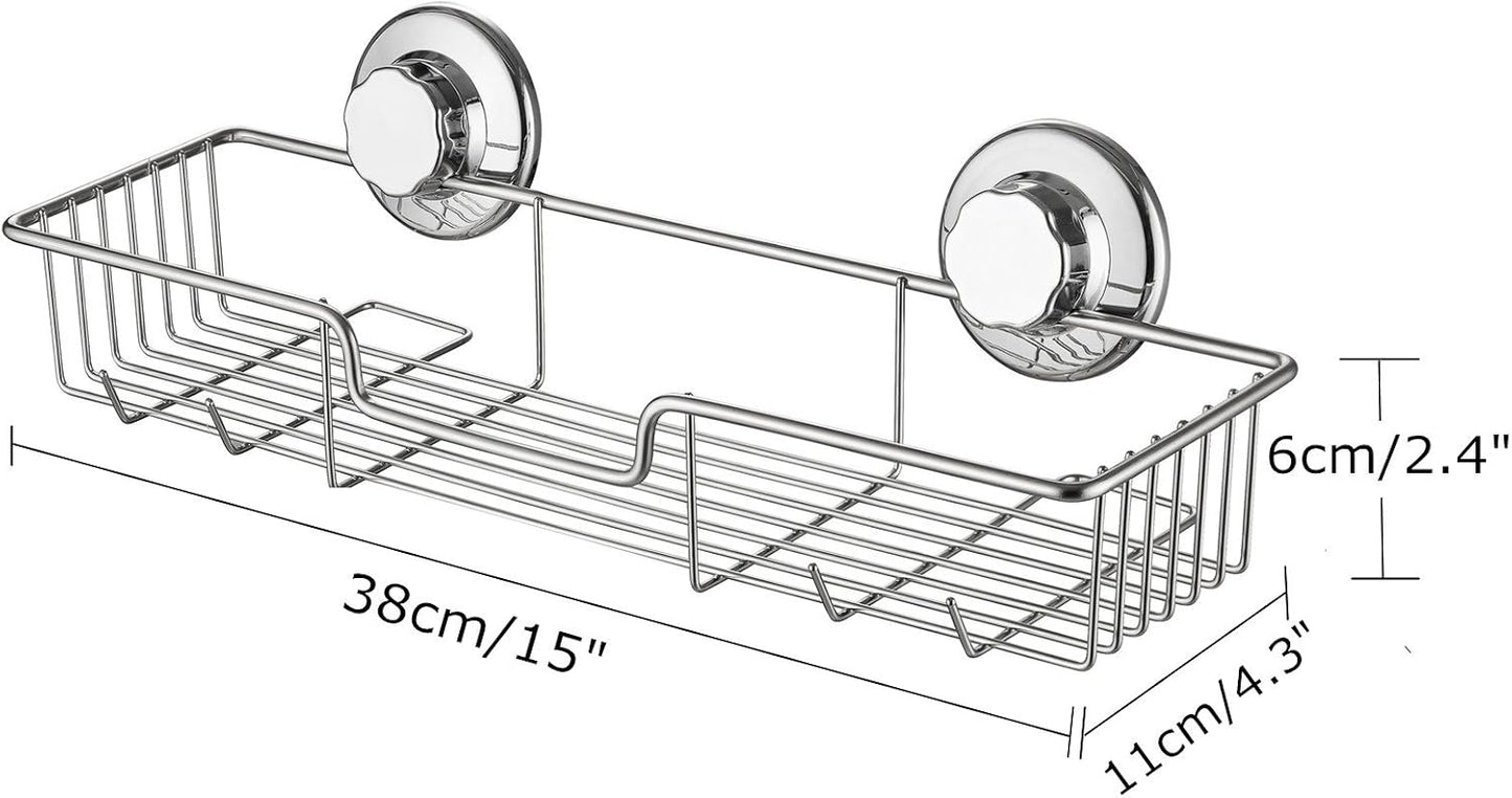 SANNO Vacumn Suction cups Shower Caddy Soap Dish Double Bath Hook-Bath Organizer Kitchen Storage Basket for Shampoo, Conditioner, Soap- Anti Rust stainless steel (set of 3)