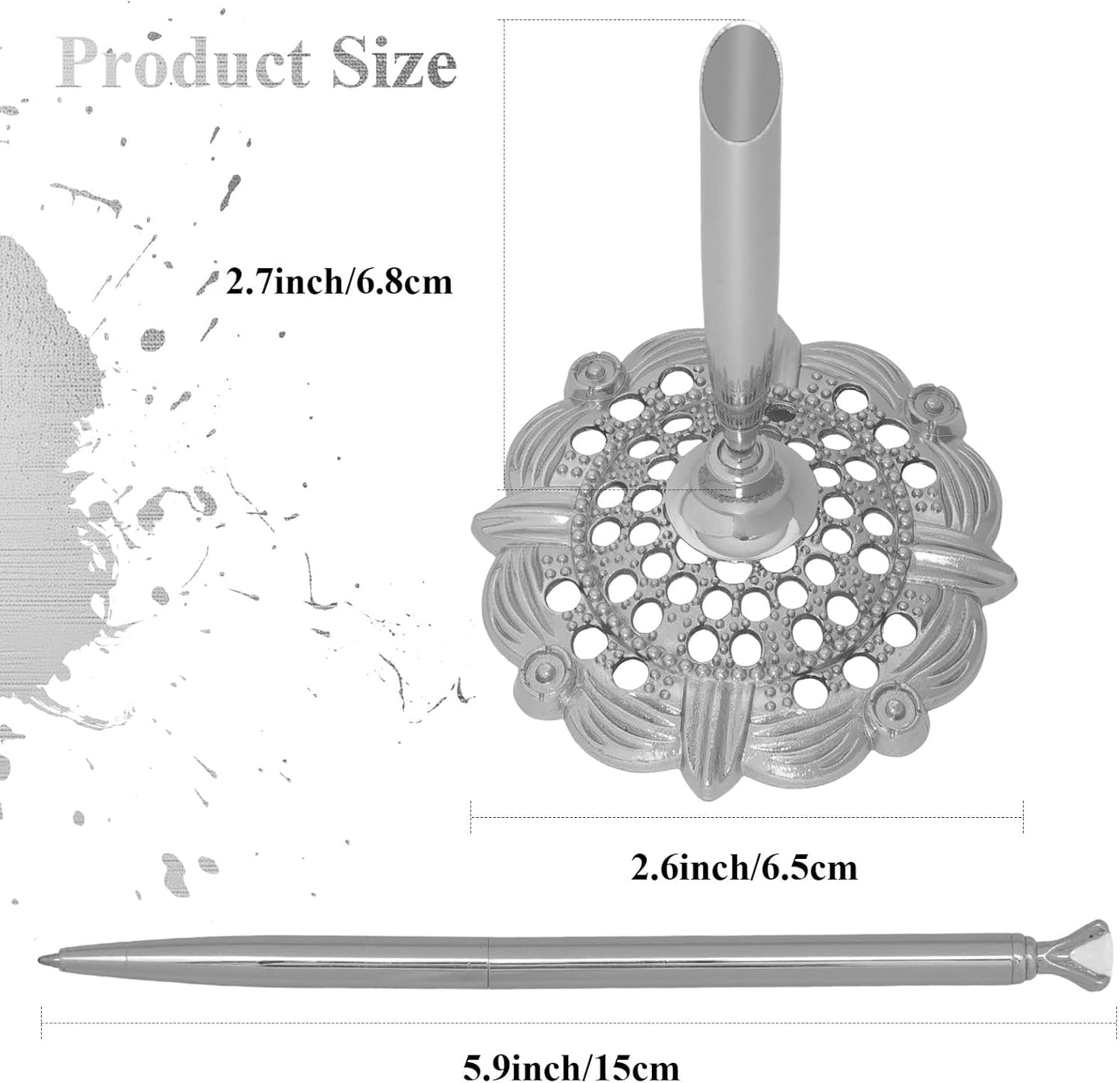 Bcxfbxd 2 Pcs Hollow Round Pen Holder with Diamond Metal Pen Stand Holder Set Signing Pen Set Signing Desk Ballpoint Pens for Guest Book Wedding Birthday Graduation Teacher Office Business (Gold)