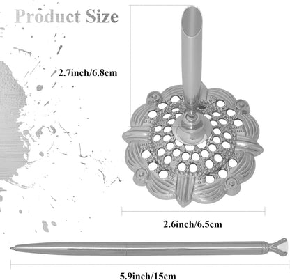 Bcxfbxd 2 Pcs Hollow Round Pen Holder with Diamond Metal Pen Stand Holder Set Signing Pen Set Signing Desk Ballpoint Pens for Guest Book Wedding Birthday Graduation Teacher Office Business (Gold)