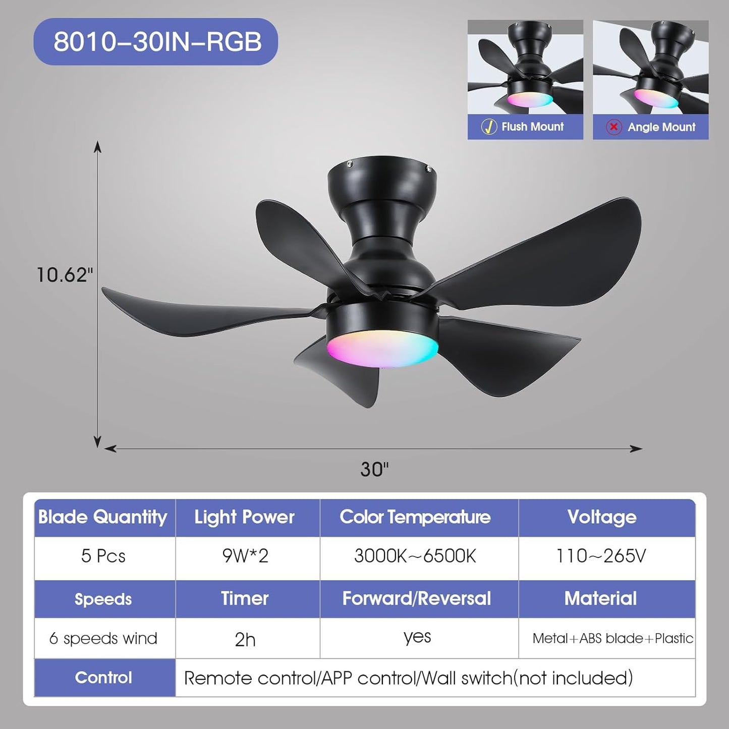 Modern Ceiling Fans with Lights Remote/APP Control, 29" Flush Mount Ceiling Fans with 3 CCT Dimmable Lights, Low Profile Ceiling Fans with 5 Propeller Blades LED Lights for Kids Room Bedroom, Brown - PuriLite
