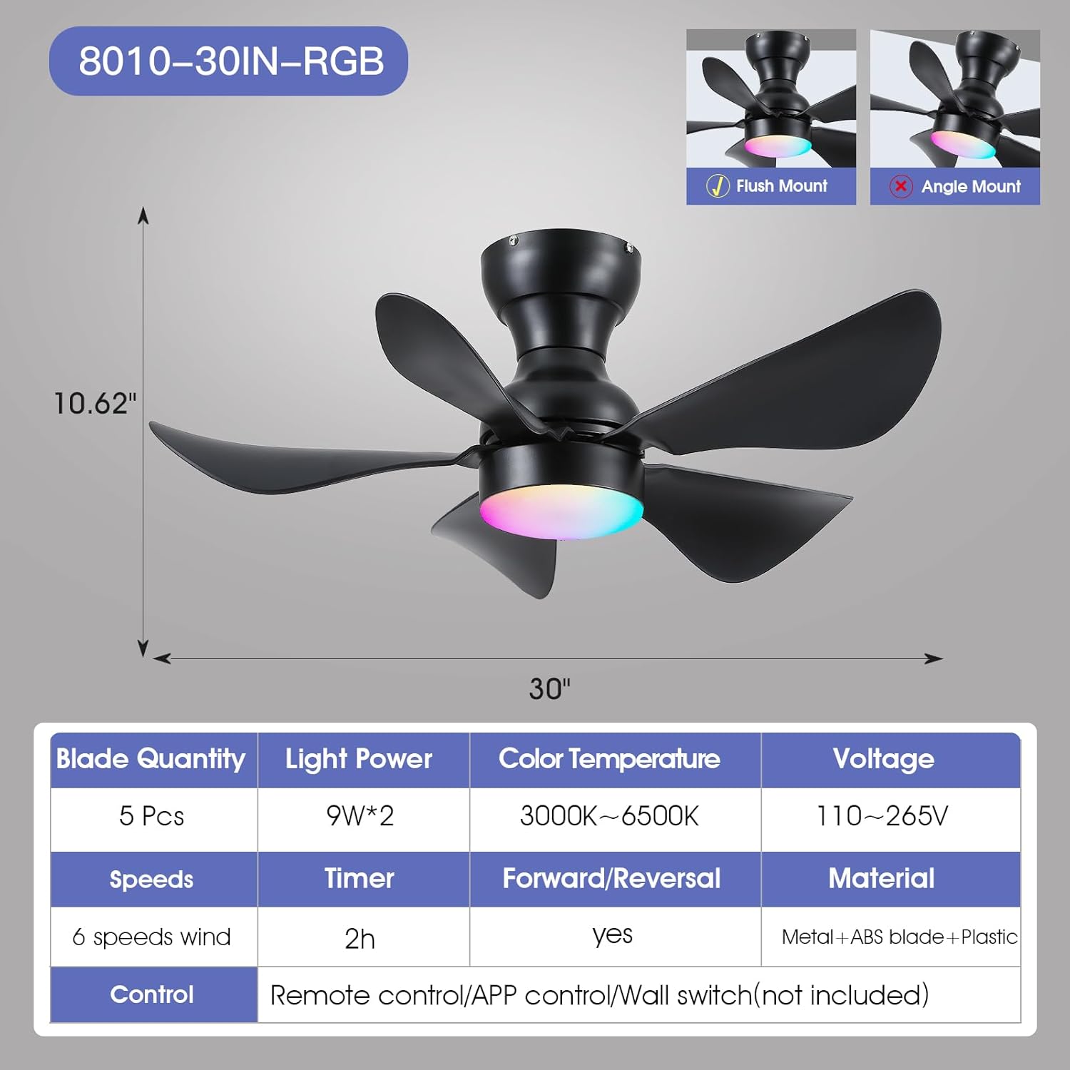 Modern Ceiling Fans with Lights Remote/APP Control, 29" Flush Mount Ceiling Fans with 3 CCT Dimmable Lights, Low Profile Ceiling Fans with 5 Propeller Blades LED Lights for Kids Room Bedroom, Brown - PuriLite