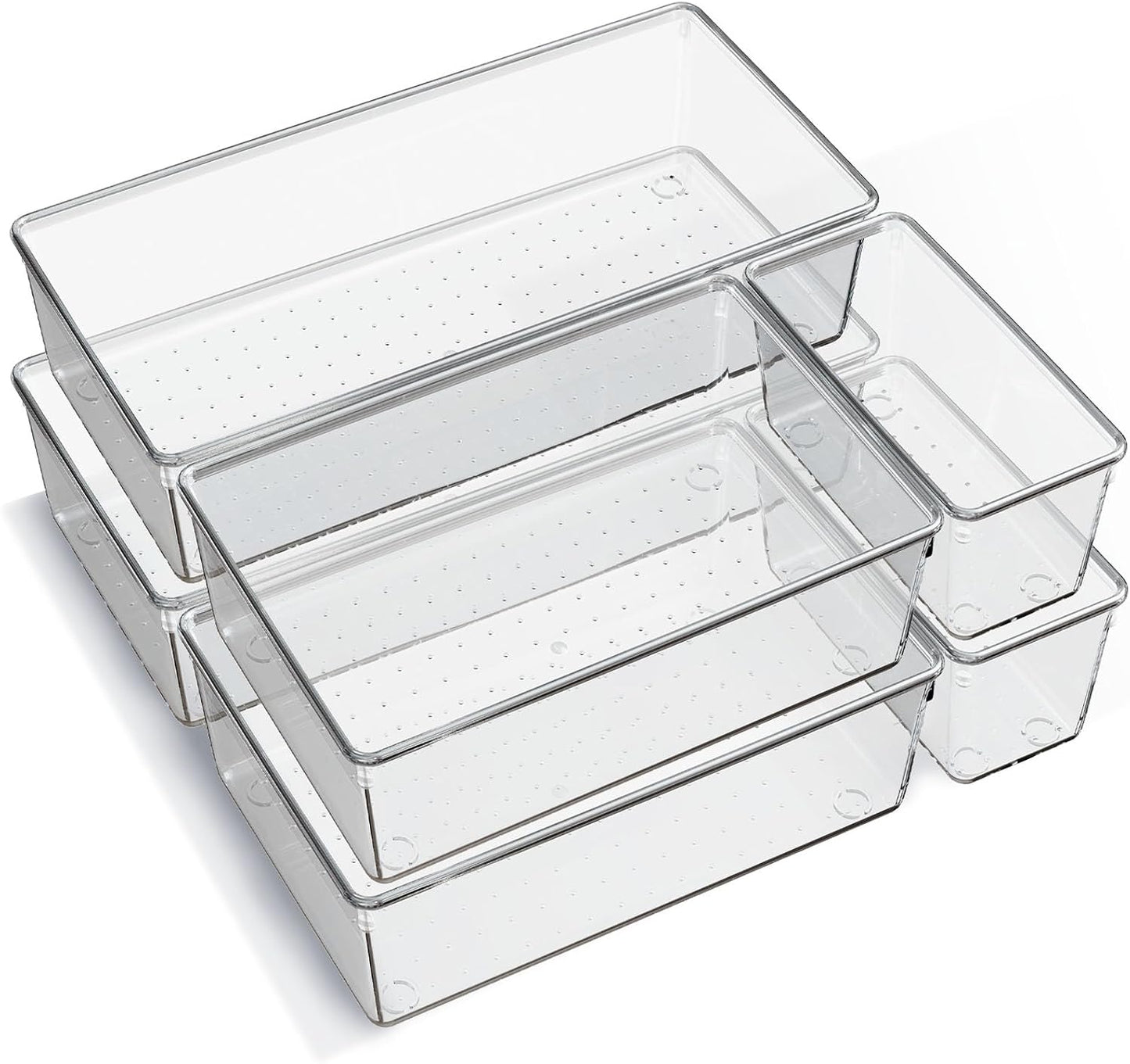 Criusia Large Drawer Organizer Bins 26 Pack | Complete 5 Size Clear Plastic Kitchen Drawer Organizers for Utensils | Bathroom Drawer Organizer Trays | Versatile for Makeup Office Organization