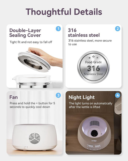 comfyer BK01 Bottle Warmer, Bottle Warmer with Night Light and Faster Cooling Fan, Instantly Water Warmer, Tea Kettle Electric with 6 Temperature Control Presets, Feed Baby More Easier and Healthier