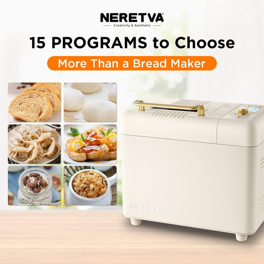Neretva Bread Maker, 2.2LB 15-in-1 Bread Machine, Dual Heater Breadmaker Machine with Auto Nut Dispenser & Nonstick Ceramic Pan, Bread Makers Machine for Gluten Free, Dough Maker, Sourdough, Yogurt
