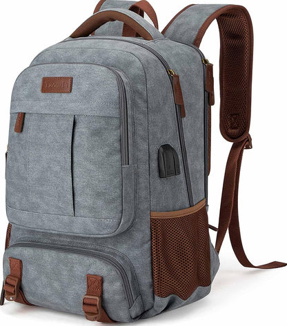 Tzowla Canvas Laptop Backpack Men,Bag for Women,School Travel College Work Rucksack Fits 15.6 Inch Laptop,Bookbag with USB Charging Port,Dark Grey