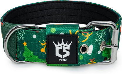 TSPRO Tactical Dog Collar 1.5 inch Wide Dog Collar Military Grade Strong Dog Collar Thick Dog Collar Heavy Duty Metal Buckle Dog Collar(Green-L)