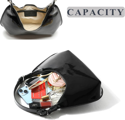 Purilite Select | Patent Leather Crescent Shoulder Bag | Small Going-Out Purse for Women | Cute Zipper Handbag with Adjustable Strap