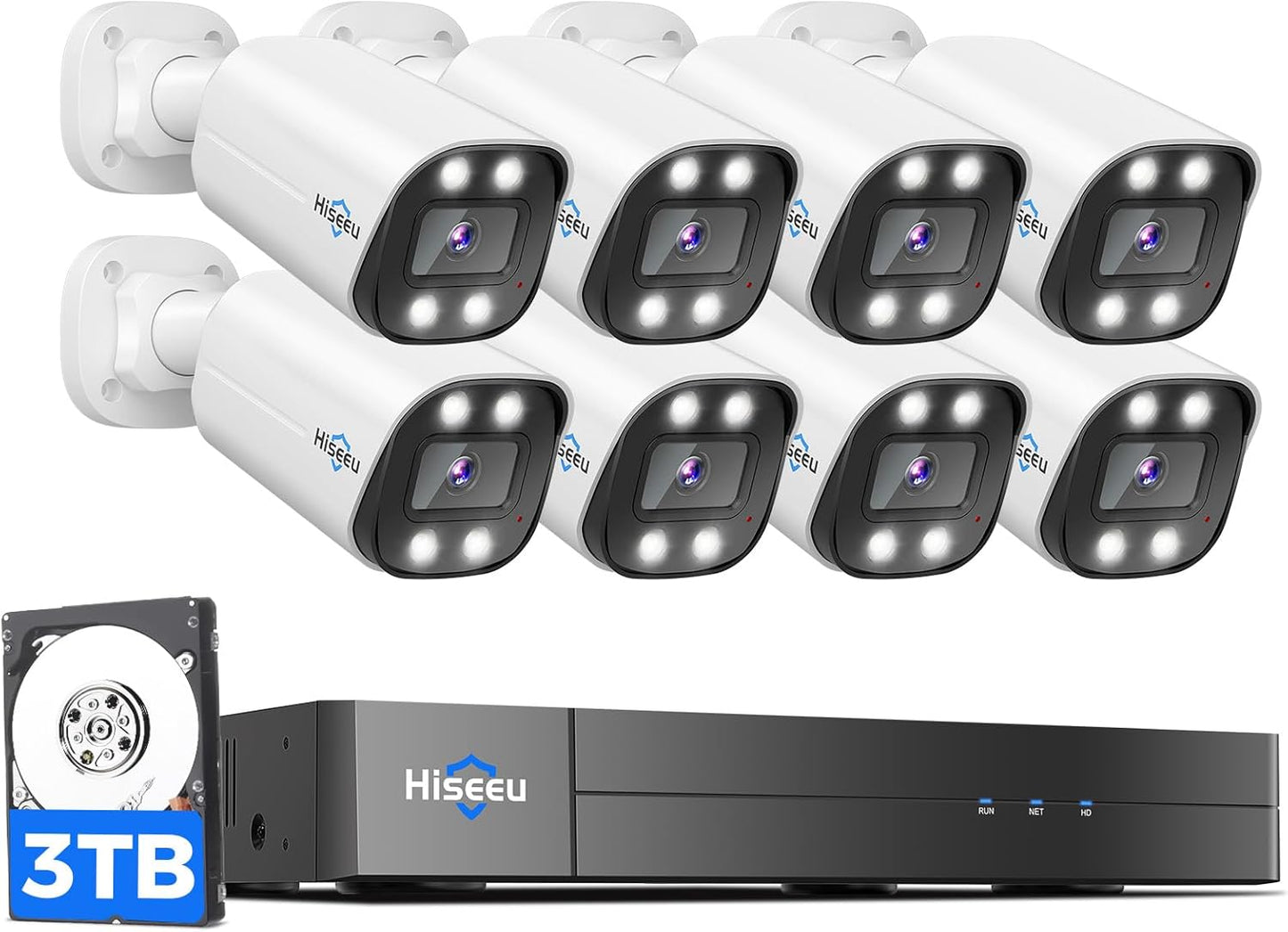 Hiseeu 4K Wired PoE Security Camera System,Color Night Vision Home Security System w/8 MP PoE Cameras,121°Wide Angle,Human Vehicle Detect,2 Way Audio,16ch NVR for Home Surveillance Indoor&Outdoor