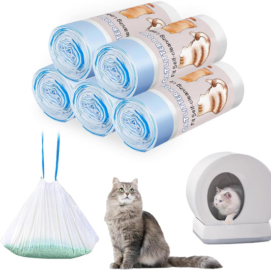Joddguu 100 Count Self-Cleaning Cat Litter Box Liners Compatible With MW-SC01/MW-SC02/MW-LR01 Automatic Cat Litter Box, Drawstring Heavy Duty Kitty Litter Bags Replacement Trash Bag -18" x 12.6"