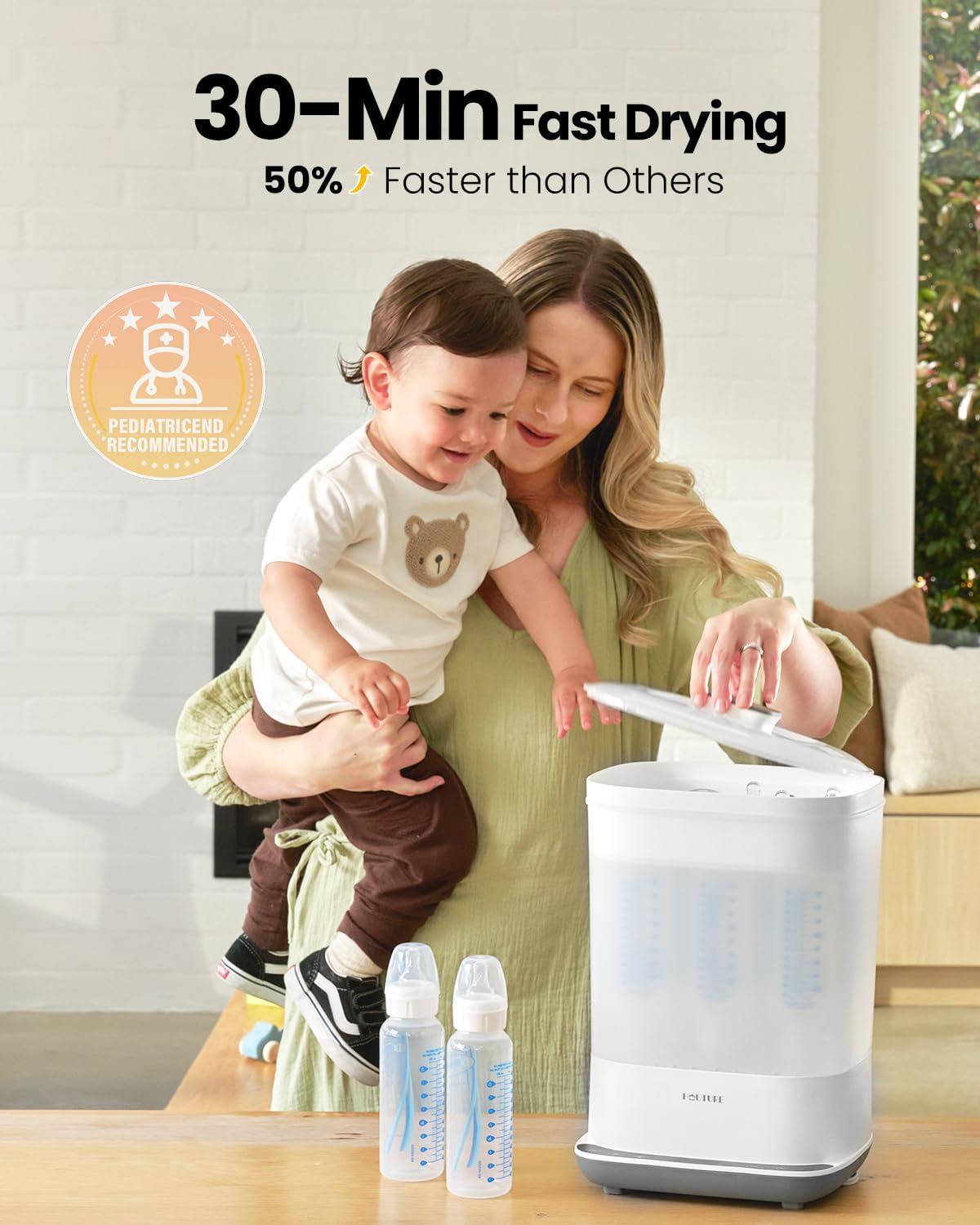 HAUTURE 6-in-1 Electric Steam Baby Bottle Sterilizer and Dryer, Fast Baby bottles & pump parts, BPA-free large capacity, auto shut-off steam dry, pacifier & accessory sanitizer for daily feeding