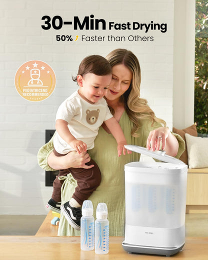 HAUTURE 6-in-1 Electric Steam Baby Bottle Sterilizer and Dryer, Fast Baby bottles & pump parts, BPA-free large capacity, auto shut-off steam dry, pacifier & accessory sanitizer for daily feeding