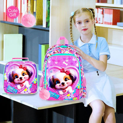 3pcs Backpack for Boys and Girls, 16” Kids Kindergarten Bookbag with Lunch Box, Cute Elementary Backpacks for Boy Girl