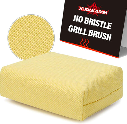 XUDAKAIXIN Grill Brush Bristle Free,BBQ Replaceable Scraper Cleaning Head,Safe Grill Accessories for Cast Iron Grates/Porcelain/Weber Gas/Charcoal Grill,Grill Brush for Outdoor Grill-Yellow