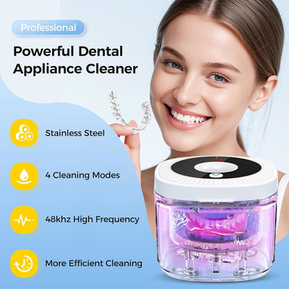 Ultrasonic Retainer Cleaner, Upgraded 48kHz Dental Cleaner Machine for Braces, Mouth Guard Cleaner, Toothbrush Heads, Jewelry, 4 Modes Retainer Cleaner with 200ML Capacity (White)