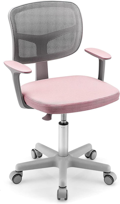 Costzon Kids Desk Chair, Children Study Computer Chair with Adjustable Height, Lumbar Support, Smooth Casters, Swivel Mesh Seat, Ergonomic Kids Task Chair for 4-12, Home, School, Office (Grey)