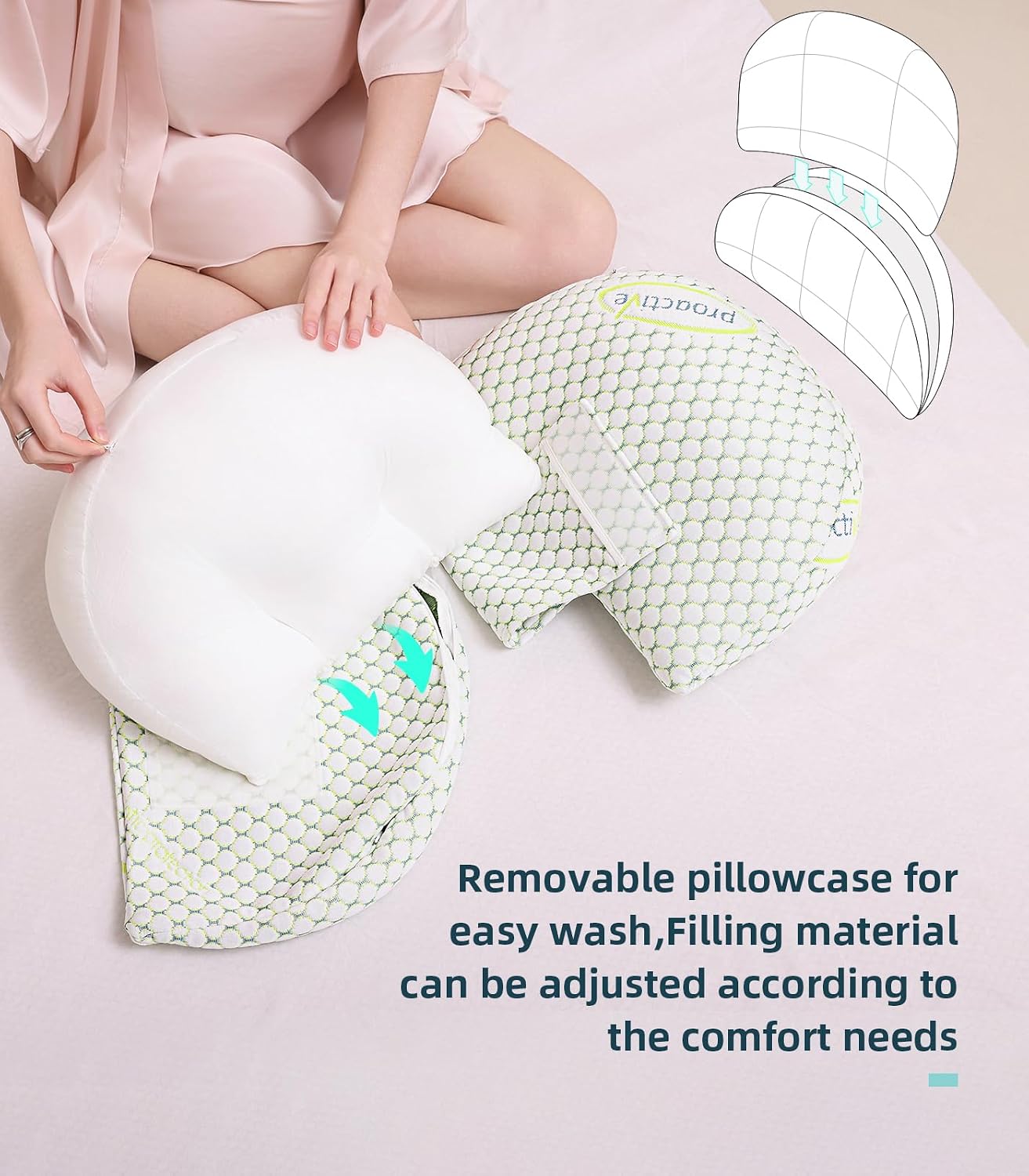 Oternal Pregnancy Pillow for Pregnant Women – Comfortable Maternity Pillow for Side Sleepers, Supports Back, Belly, Hips, and Legs, with Removable & Adjustable Cover (Green, Plus)
