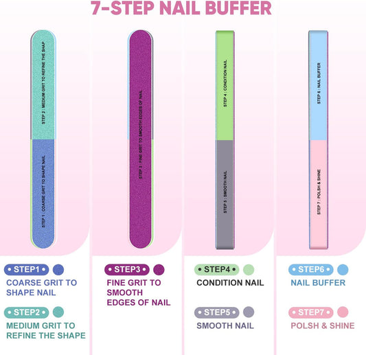 Nail Files and Nail Buffers, Subay 15Pcs Manicure Tools Kit Nail File Kit with 8pcs Nail Files, 3pcs Nail Buffer Blocks,Cuticle Nippers & Pusher Nail Brushes Nail Art Tool Kit for Home Salon - PuriLite