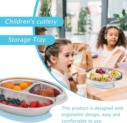BPA-Free 100% Food-Grade Stainless Steel Baby Plates with Suction Divided Designed for Babies and Toddlers, Ideal for Kids Infant Baby-Led Weaning Toddler Feeding Supplies Dishwasher Safe