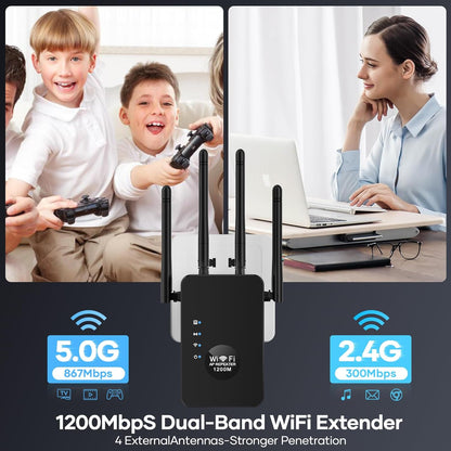 1200Mbps Dual Band (5GHz/2.4GHz) WiFi Extender,WiFi Repeater Covers Up to 12880Sq.ft and 60 Devices,WiFi Booster with Ethernet Port for Home Wireless Signal Booste,Internet Repeater