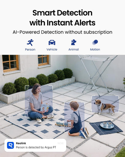 REOLINK Solar Security Cameras Wireless Outdoor 360° Coverage Argus PT