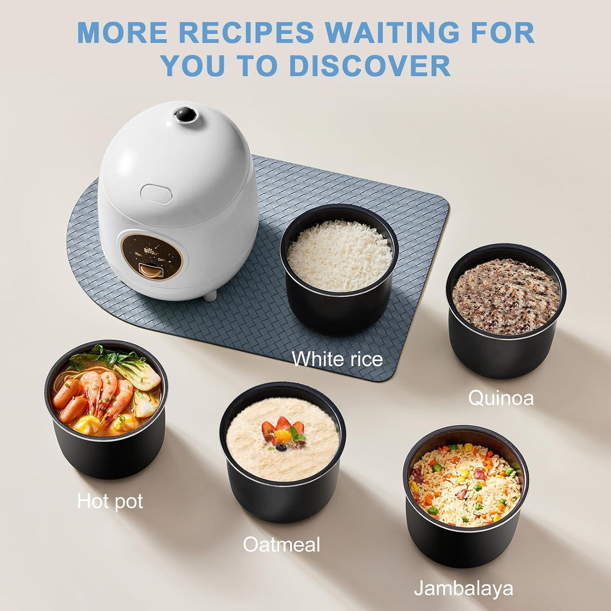 Mini Rice Cooker | 2-Cup Portable Non-Stick Rice Cooker with One-Touch Cooking and Keep Warm
