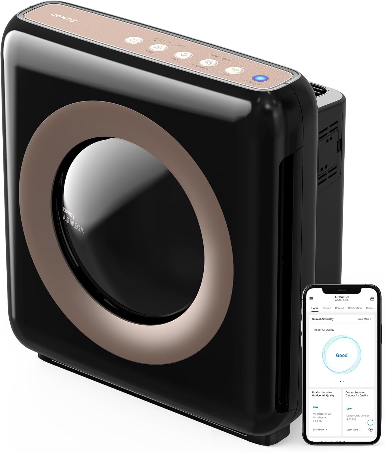 Coway Airmega AP-1512HH True HEPA Air Purifier with Air Quality Monitoring, Auto Mode, Timer, Filter Indicator, Eco Mode