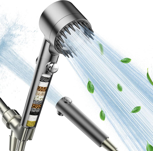 Filtered Shower Head with Handheld, High Pressure Multiple Spray Showerhead with ON/OFF Switch and 18-Stage Water Softener Filters for Hard Water, Remove Chlorine, Power Spray to Clean Tub, Tile & Pet