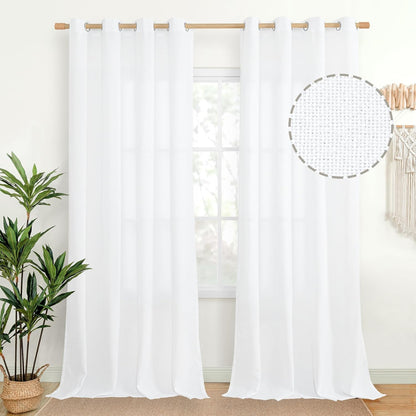 YoungsTex Natural Linen Curtains 84 Inch Long for Living Room Bedroom Grommet Top Light Filtering Privacy Linen Textured Window Semi Sheer Drapes, 2 Panels, 52x84 Inch, Natural