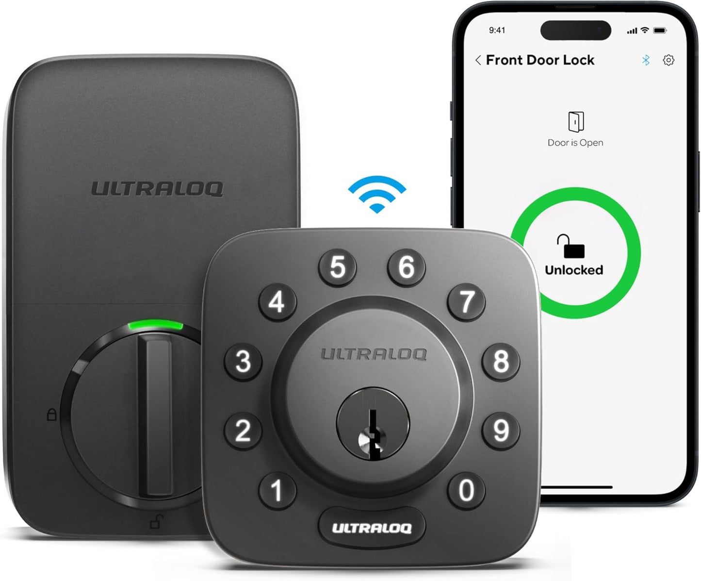 ULTRALOQ U-Bolt Smart Lock + WiFi Bridge, 5-in-1 Keyless Entry Door Lock with WiFi, Bluetooth, App and Keypad, Smart Deadbolt Lock Front Door, ANSI Grade 1 Certified, 1Year Battery, Satin Nickel