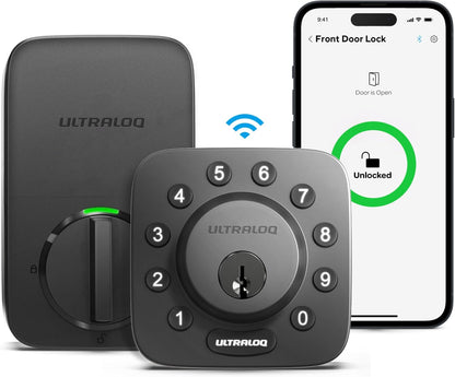 ULTRALOQ U-Bolt Smart Lock + WiFi Bridge, 5-in-1 Keyless Entry Door Lock with WiFi, Bluetooth, App and Keypad, Smart Deadbolt Lock Front Door, ANSI Grade 1 Certified, 1Year Battery, Satin Nickel