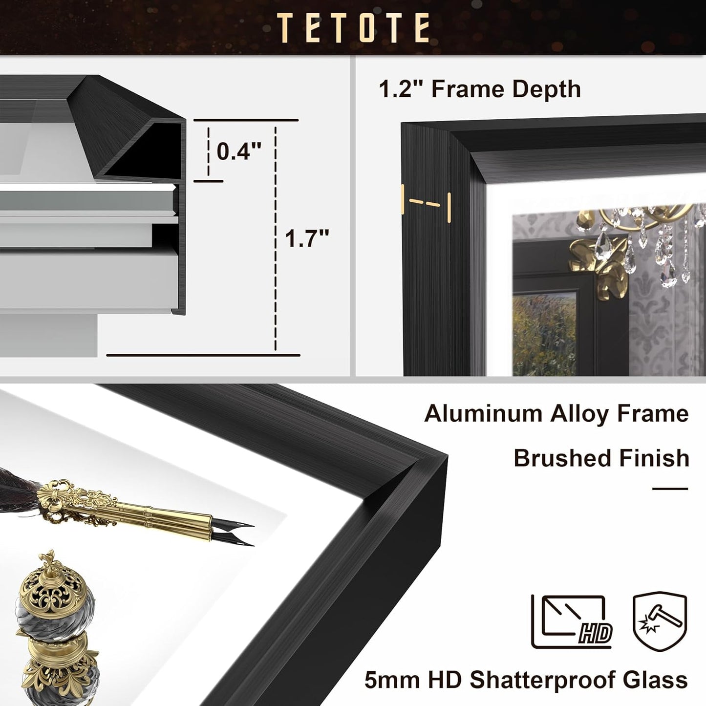 TETOTE 28x36 LED Mirror for Bathroom Black Metal Frame Frontlit & Backlit Lighted Vanity Mirror Baroque Gothic Anti Fog Stepless Dimmable White/Warm/Natural,Wall Mounted(Horizontal/Vertical)