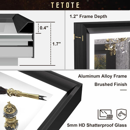 TETOTE 28x36 LED Mirror for Bathroom Black Metal Frame Frontlit & Backlit Lighted Vanity Mirror Baroque Gothic Anti Fog Stepless Dimmable White/Warm/Natural,Wall Mounted(Horizontal/Vertical)