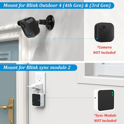 PlusAcc Outdoor Camera Mount for Blink Outdoor 4 (4th Gen) & 3rd Gen Camera, 3 Pack 360° Adjustable Wall Mount Bracket with Sync Module 2 Mount for Blink Camera System (Black, Cameras Not Included)