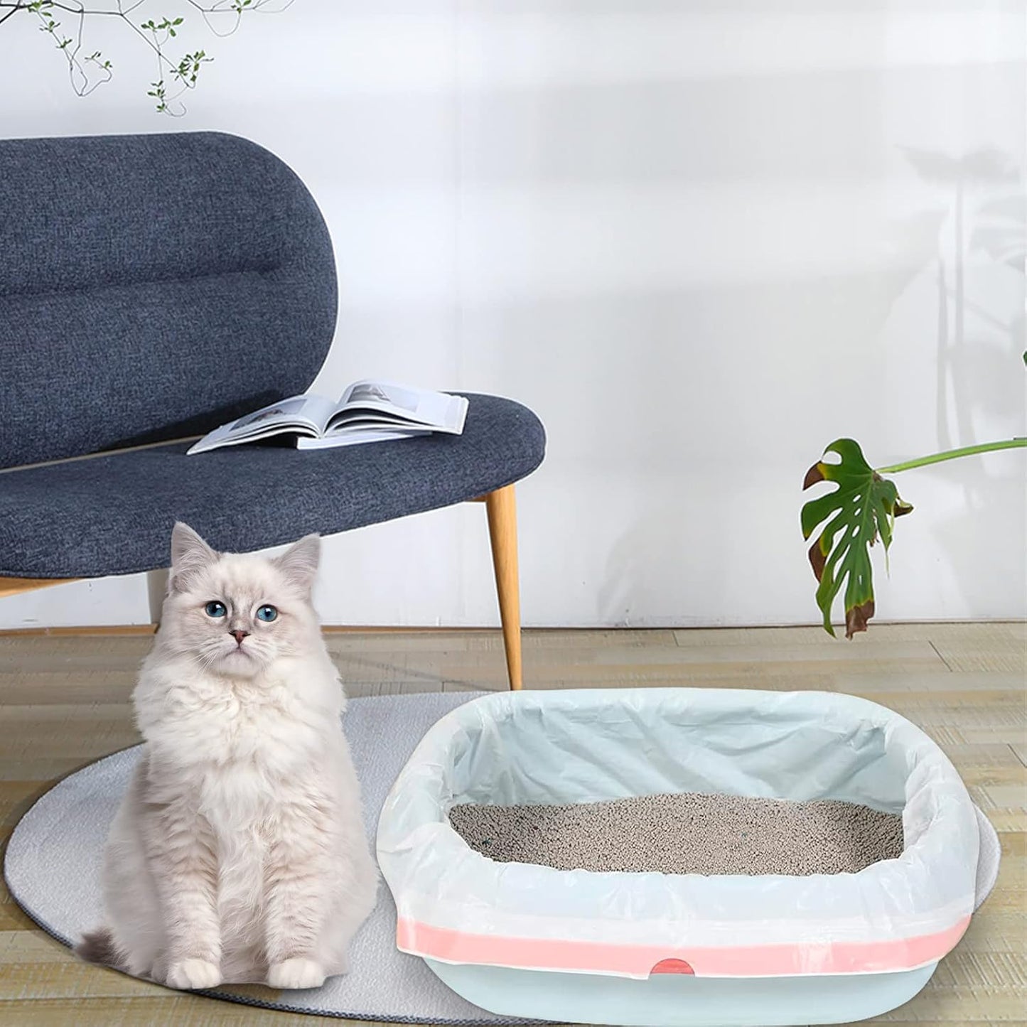 Cat Litter Box Liners, 60 Count Jumbo Extra Durable Large Drawstring Kitty Litter Pan Bags Cat Waste Litter Bags Pet Cat Supplies (36" x 18")