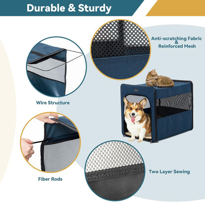 PETSFIT Soft Sided Dog Crate, Travel Dog Crate - 19 Inch Lightweight, Roomy, Easy to Set Up, Sturdy Portable Dog Kennel with Thick Mat, Navy Blue