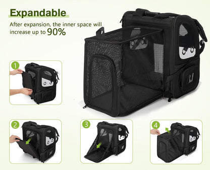 Pecute Pet Carrier Backpack, Dog Carrier Backpack Expandable with Breathable Mesh for Pets ＜6kg, Pet Backpack Carrier for Hiking Travel Camping Outdoor