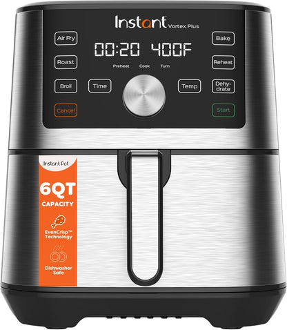 Instant Pot Vortex 6QT Large Air Fryer Oven Combo, Customizable Smart Cooking Programs, Digital Touchscreen, Nonstick and Dishwasher-Safe Basket, Includes Free App with over 1900 Recipes, Black