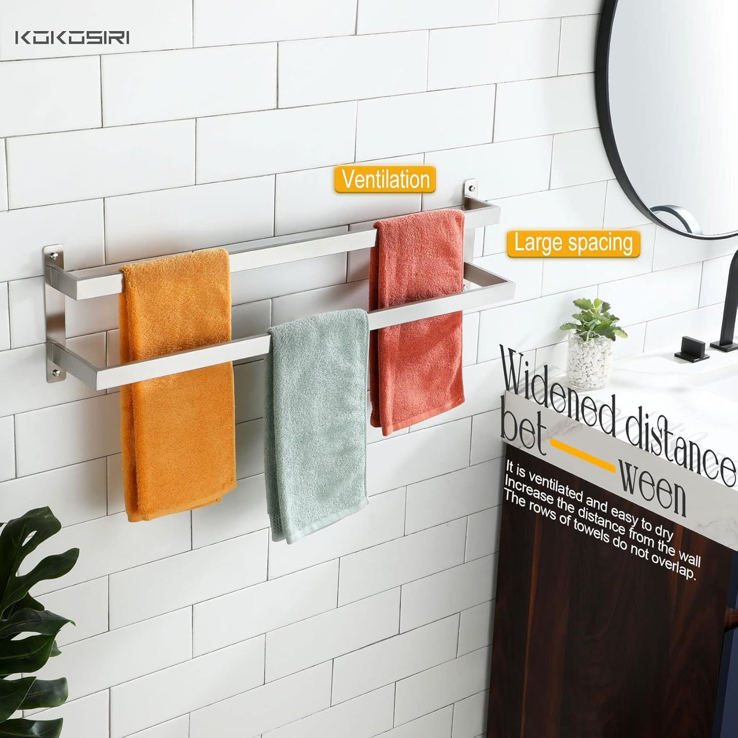 KOKOSIRI Towel Bars Black Bath Towel Holders 20 Inches Bathroom 2-Tiers Ladder Towel Rails Wall Mounted Towels Shelves Rack Stainless Steel, B5008BK-L20