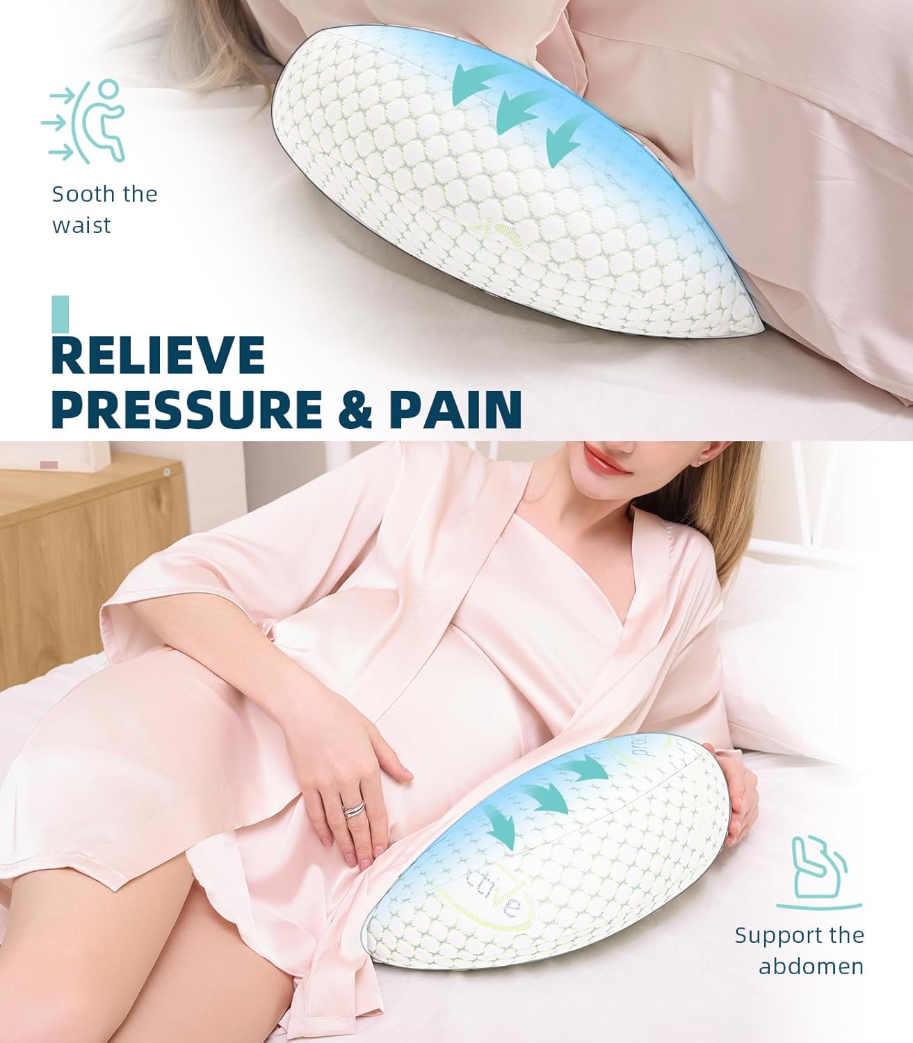 Oternal Pregnancy Pillow for Pregnant Women – Comfortable Maternity Pillow for Side Sleepers, Supports Back, Belly, Hips, and Legs, with Removable & Adjustable Cover (Green, Plus)