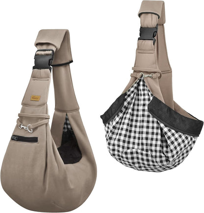 Cuby Adjustable Dog Cat Sling Padded Hard Bottom Pet Carrier Sling Soft Carrying Puppy Bag for Small Dogs Cats Outdoor Travel (Grayish-White)