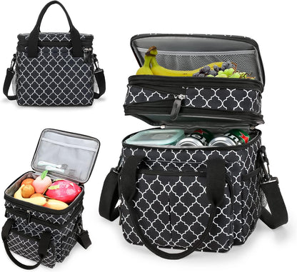 Lunch Bag Women Insulated Lunch Box for Work, Purple Expandable Large Lunch Bags, Leakproof Double Deck Lunch Box Cooler Bag（Purple）