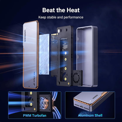 UGREEN 40Gbps M.2 NVMe Enclosure, USB4 NVMe SSD Enclosure with Cooling Fan, Aluminum M.2 to USB Adapter for M B+M Key SSD Size 2280 2260 2242 2230, Compatible with Thunderbolt 4 3 USB4 3.2 3.1