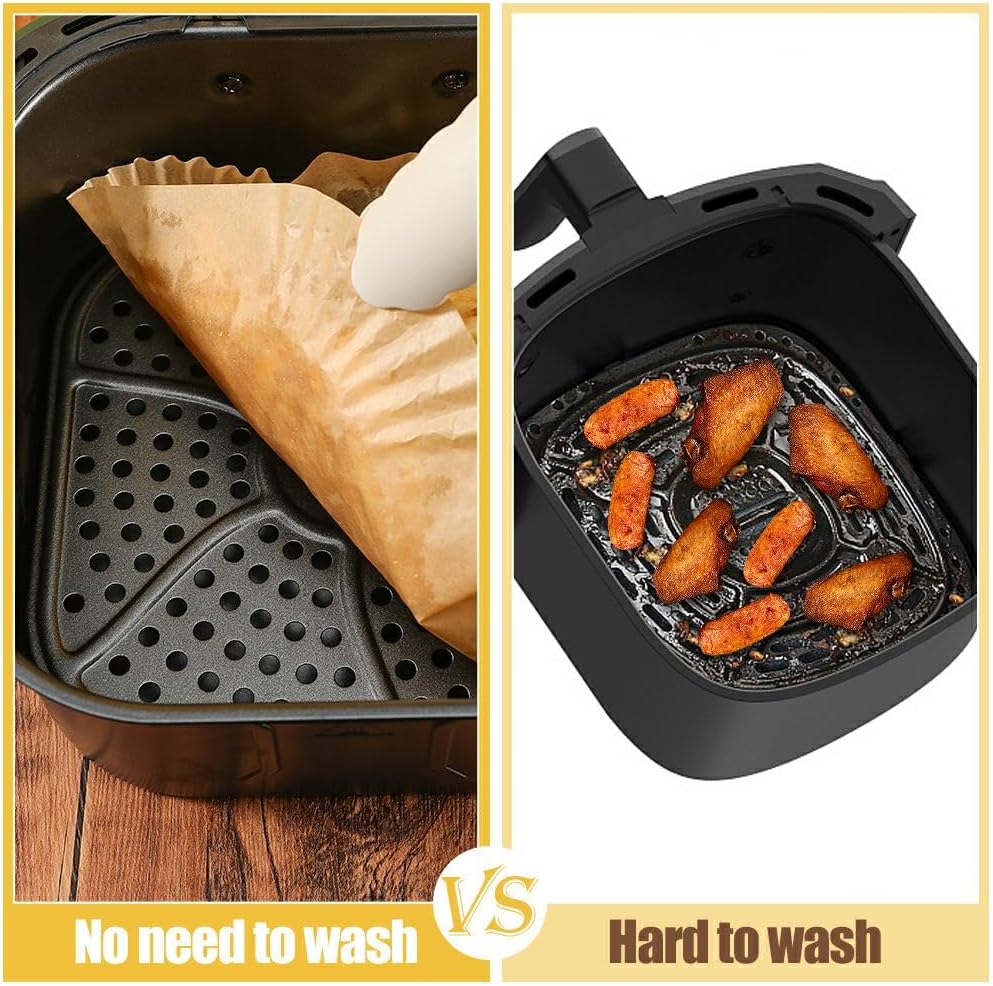 7.5 Inch Air Fryer Parchment Paper Liners Square,150 Pcs Non-Stick &Oil-Proof Air Fryer Liners Disposable for 2-5 QT Frying,Baking,Roast