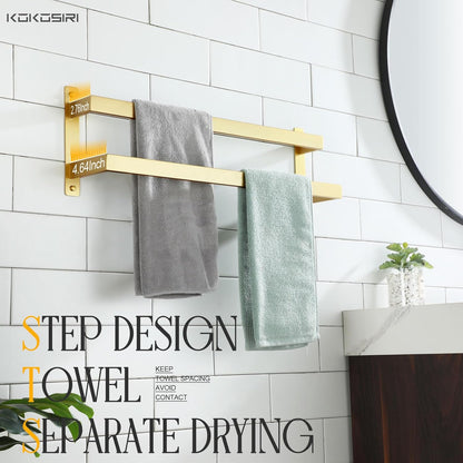 KOKOSIRI Towel Bars Black Bath Towel Holders 20 Inches Bathroom 2-Tiers Ladder Towel Rails Wall Mounted Towels Shelves Rack Stainless Steel, B5008BK-L20