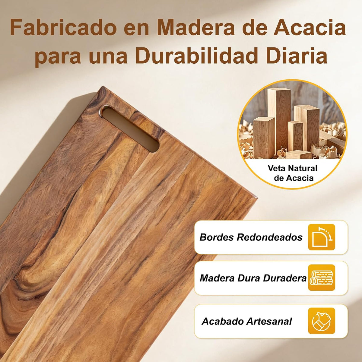 Acacia Wood Cutting Board Set of 3 with Holder, Wooden Cutting Boards for Kitchen, Chopping Board Set with Handle for Meat, Bread, Cheese & Serving, Charcuterie Boards